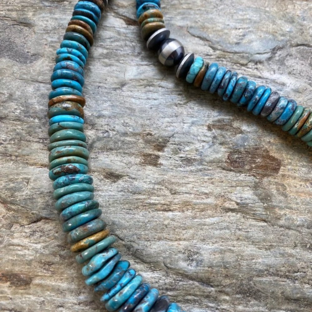 Long Sterlingsilver Bluegreenturquoisebeadnecklace - image 5